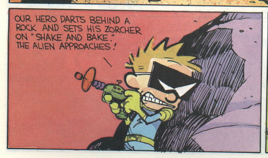 Spaceman spiff sets his zorcher to shake and bake